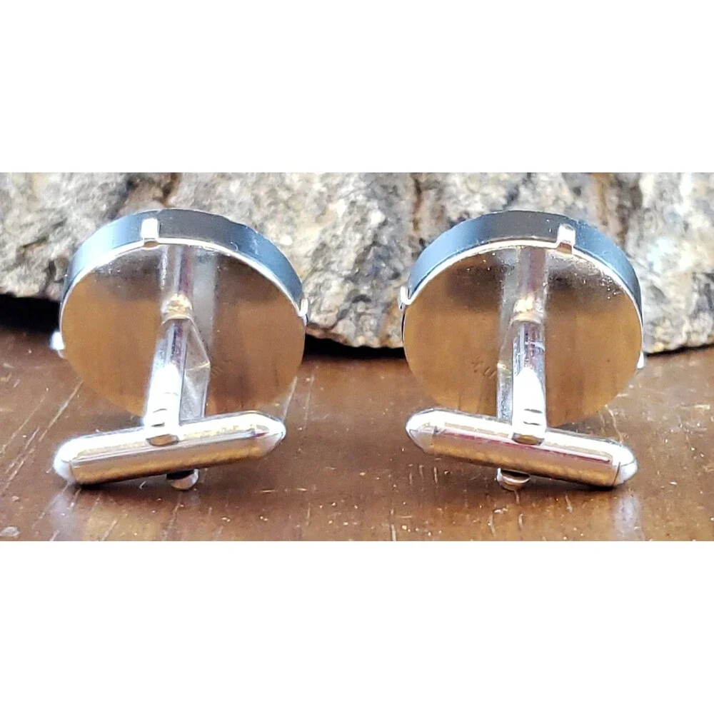 Vtg Swank Round Profile in Black of Spartan/Roman Solider Silver Tone Cuff Links